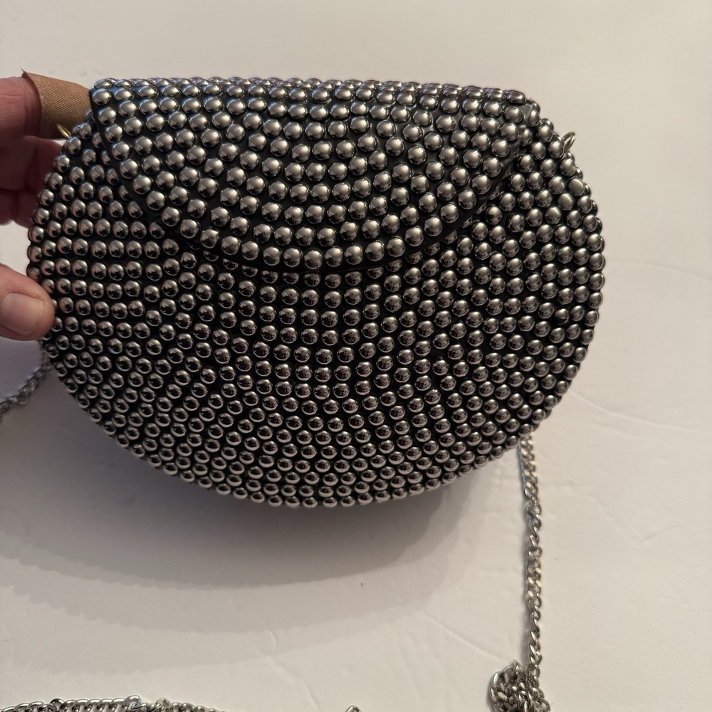 Ramla Bag Clutch Shoulder Bag Black Silver Metallic‎ Evening Party Handmade New - Picture 7 of 7